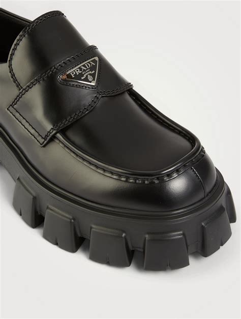 brushed leather monolith loafers prada.